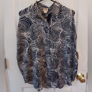 Anne Klein Navy Blue Sleeveless Button Down Blouse